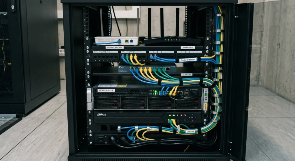 network switch cabinet organised office